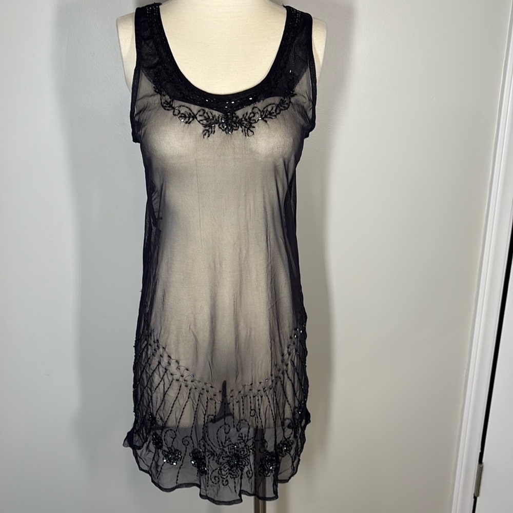 Lace sequenced deep navy blue dress slip